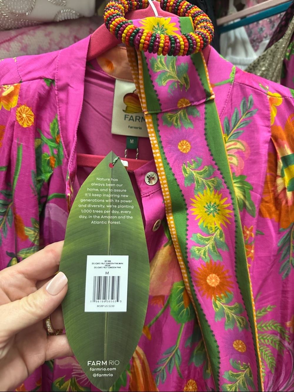FARM Rio Pink Tropical Print Puff-Sleeve Mini Dress - Picture 2 of 2